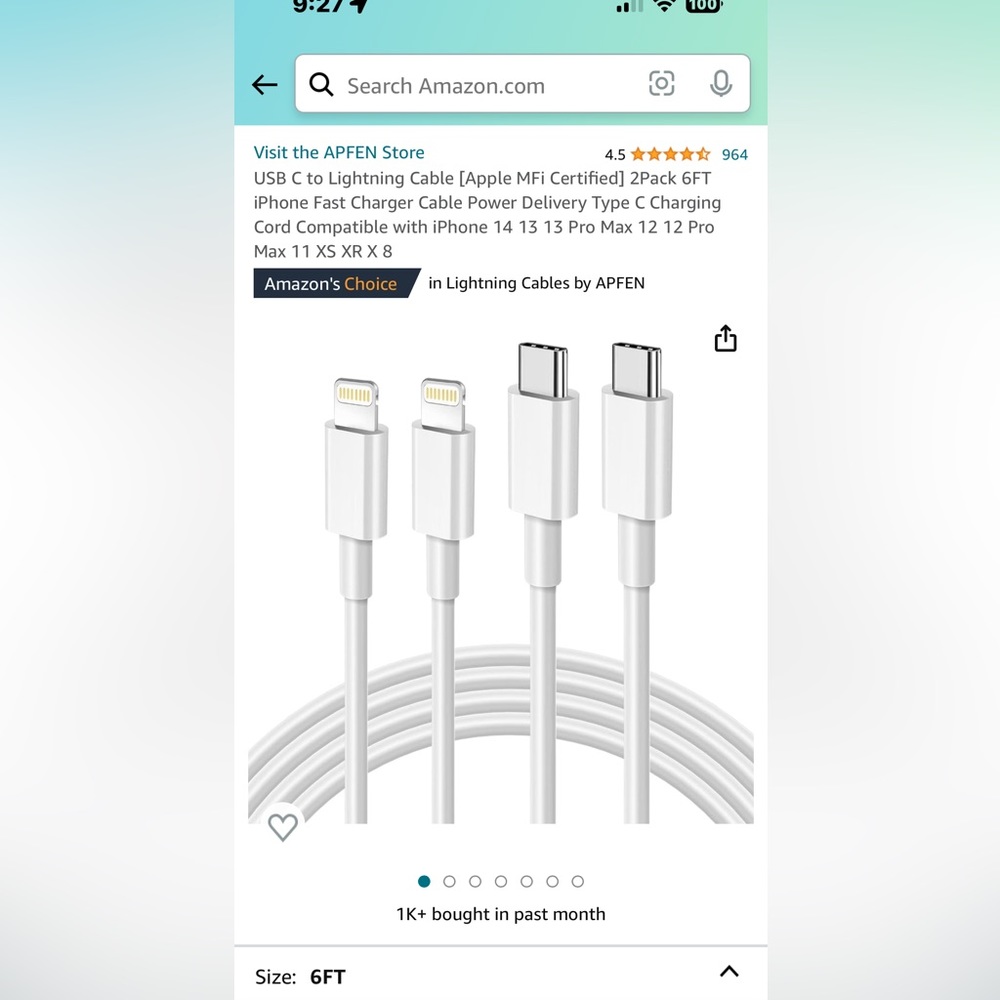 NWT/Premium 2 Pack 6FT USB C to Lightning Cable Fast Charge for iPhone 12 13 14